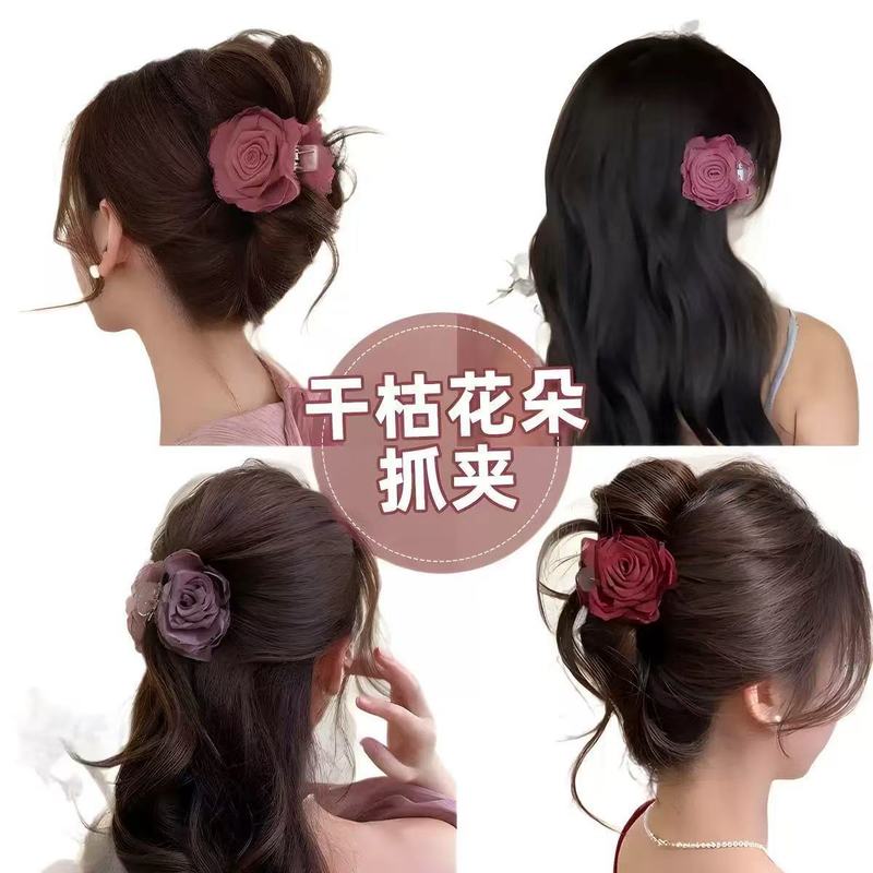 紫色山茶花发夹后脑勺半扎发抓夹女高级感2025新款鲨鱼夹发卡头饰|undefined