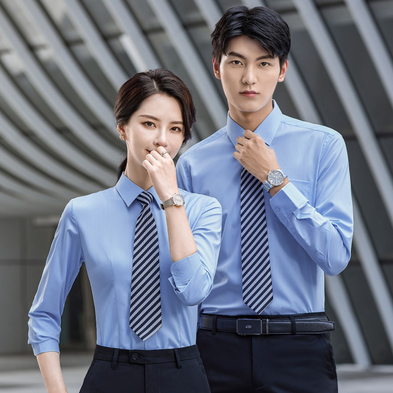 Men's and women's long short-sleeved shirt professional shirt suit dress slim-fit women's non-ironing work sales real estate logo