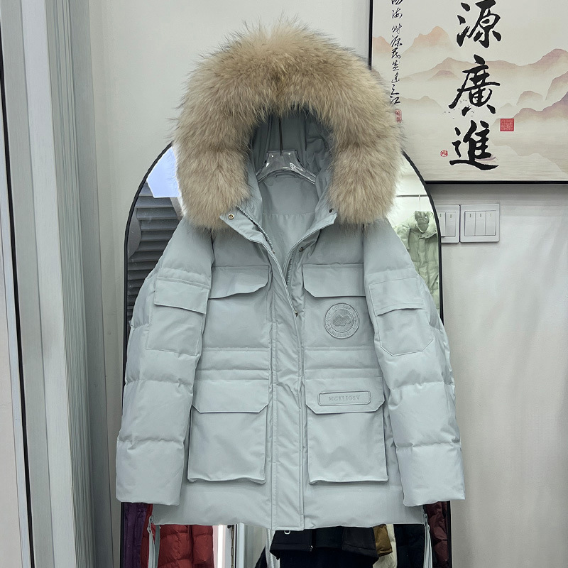 라이트 블루 + 오프 화이트 리얼 너구리 라지 모피 칼라