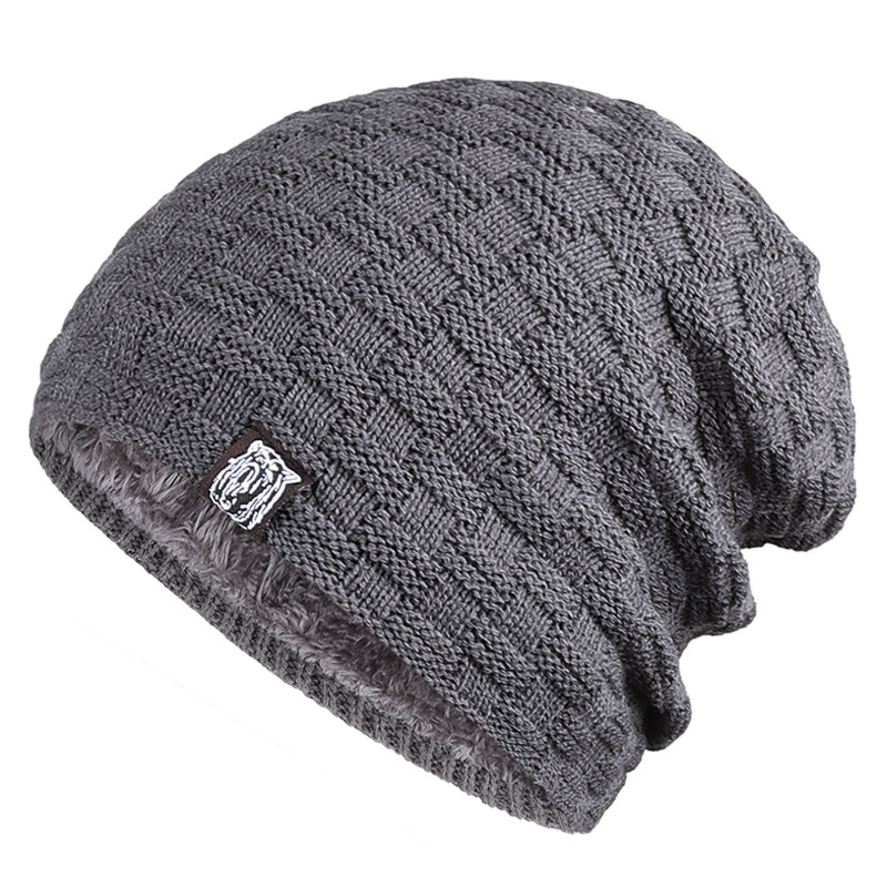 Unisex Winter men's personality tiger head pattern cloth label knitted hat outdoor warm and winterproof woolen hat_voghion.com
