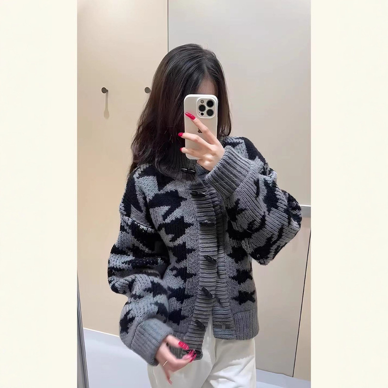 秋冬新款韩版休闲百慵懒风搭针织羊驼绒开衫城市通勤厚款毛衣外套|undefined