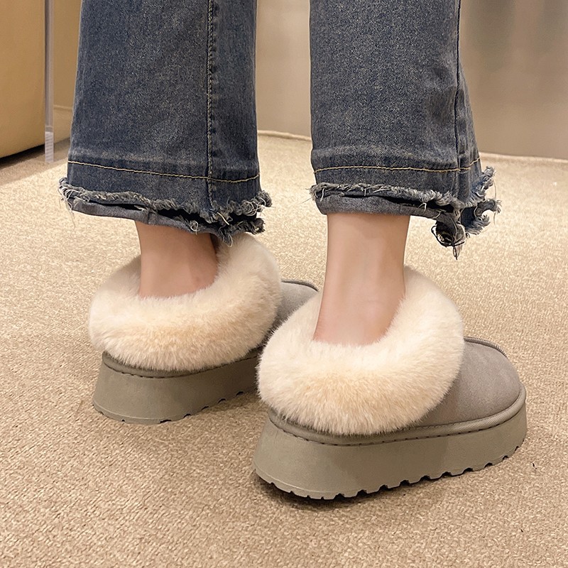 Thick soled warm snow boots women's autumn and winter round head thick warm casual mid-heel woolen shoes_voghion.com