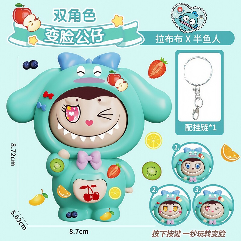 跨境新款拉布布变脸公仔玩具潮玩卡通创意挂件摆件解压玩具系列|undefined