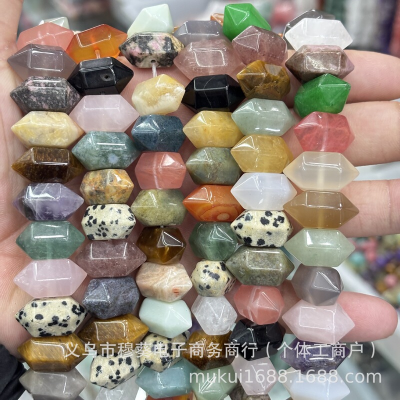 10*20 Natural Stone Hexagonal Medium Hole Two Ends Pointed DIY Bracelet Necklace Jewelry Accessories Semi-Finished Beads Wholesale