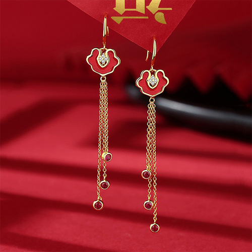 Chinese Style S925 Silver Needle Earrings Christmas New Year Gift Bridal Earrings Fashion Internet Celebrity Women's Earrings Album Wholesale