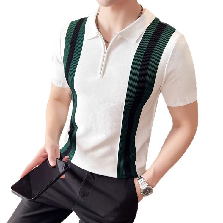 Verano nuevo estilo color a juego suéter de manga corta hombres media cremallera camisa POLO solapa camiseta de negocios comercio exterior transfronterizo al por mayor