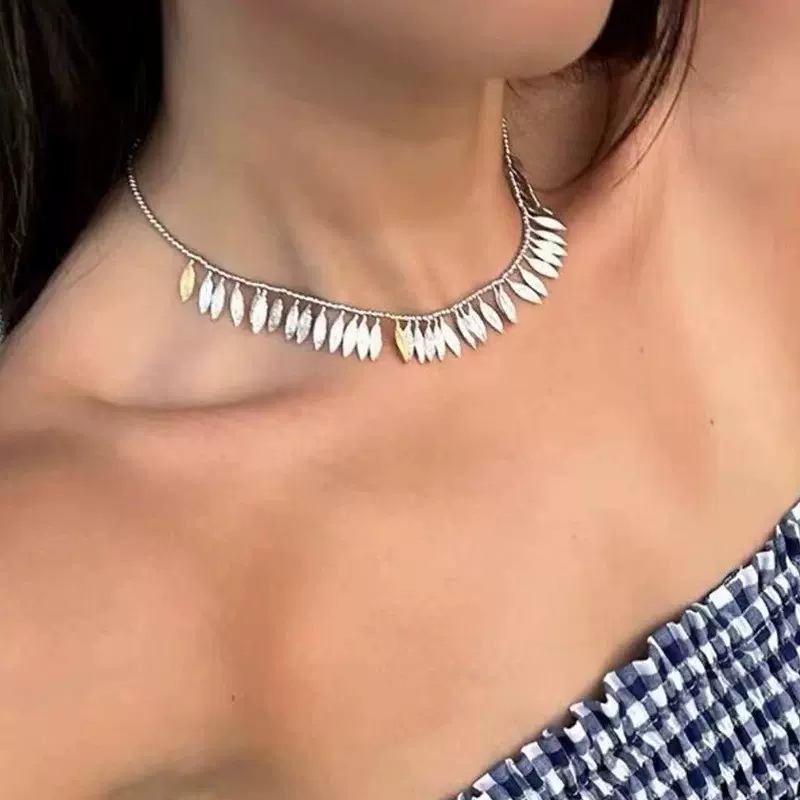 新中式流苏项链植物造型项圈肌理感小众设计个性高级感锁骨链耳饰