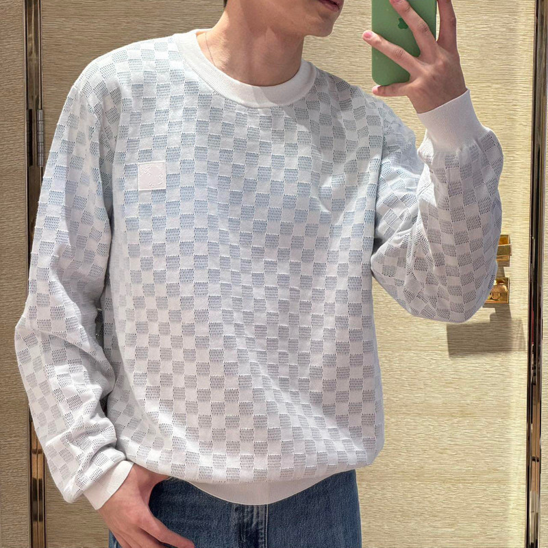 2025 Ceiling Poison Edition Checkerboard Gradient Jacquard Crew Neck Pullover Sweater for Men and Women