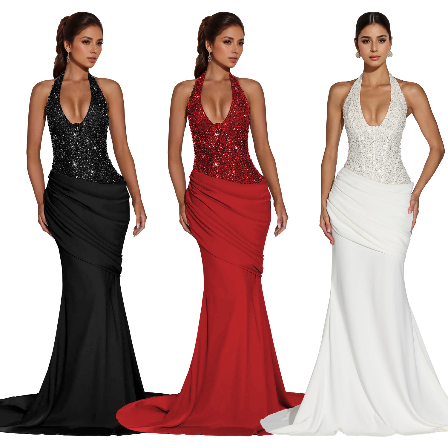 C7642 Aliexpress transfronterizo Amazon Europa y América moda femenina elegante y sexy cuello colgante vestido de espalda image 6