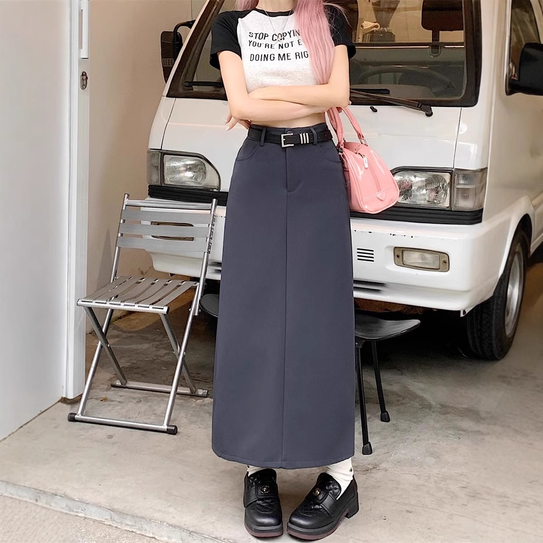 设计感开叉西装半身裙女夏季大码胖mm韩系高腰显瘦a字一步裙长裙