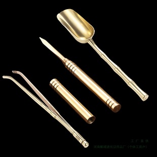 Brass Tea Clip Three-Piece Set, Copper Tea Clip, Tea Spoon, Tea Shovel, Tea Knife, Tea Needle, Tea Ceremony Accessories, Cup Washing Clip, Tea Spoon