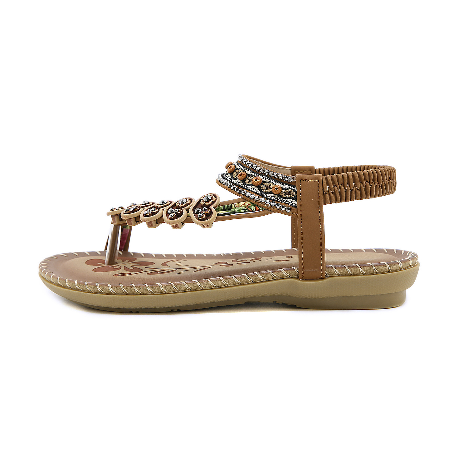 Comercio exterior transfronterizo 2023 verano rhinestone estilo bohemio sandalias de las mujeres étnicas más el tamaño del dedo del pie Sandalias planas mujeres
