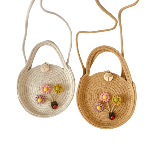 时尚手工编织女包 复古风可爱百搭斜挎包 女士圆形单肩包/手提包