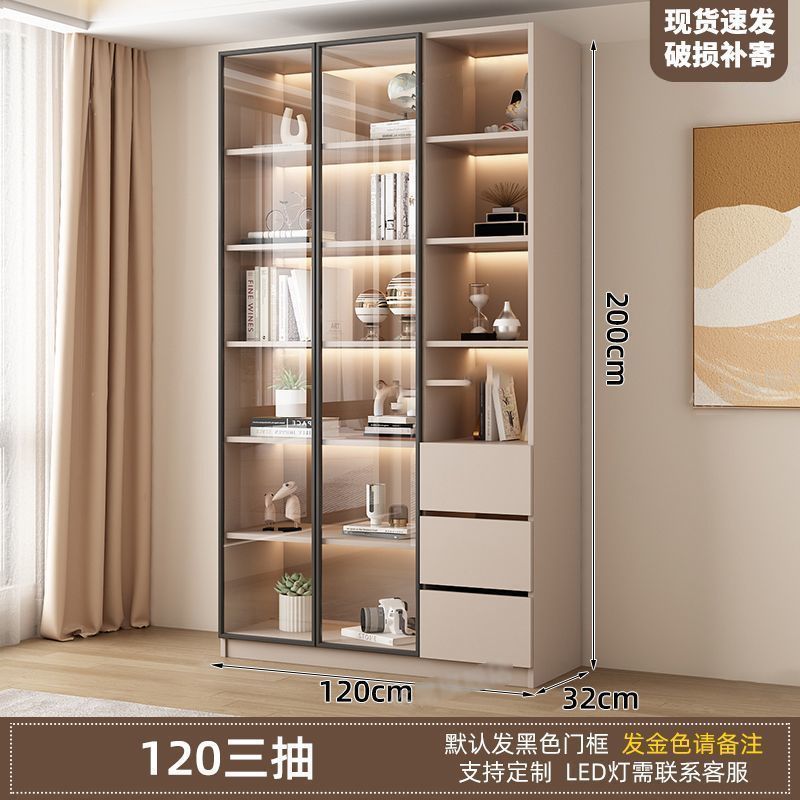 新中式书柜一门到顶加高客厅带玻璃门展示储物柜家用书房门墙书架|undefined