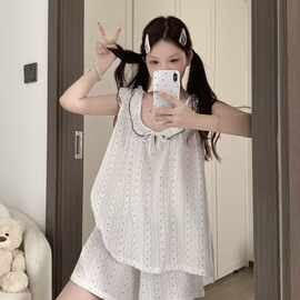 特大码300斤甜美碎花云朵短裤睡衣套装夏季新款法式可爱家居服1