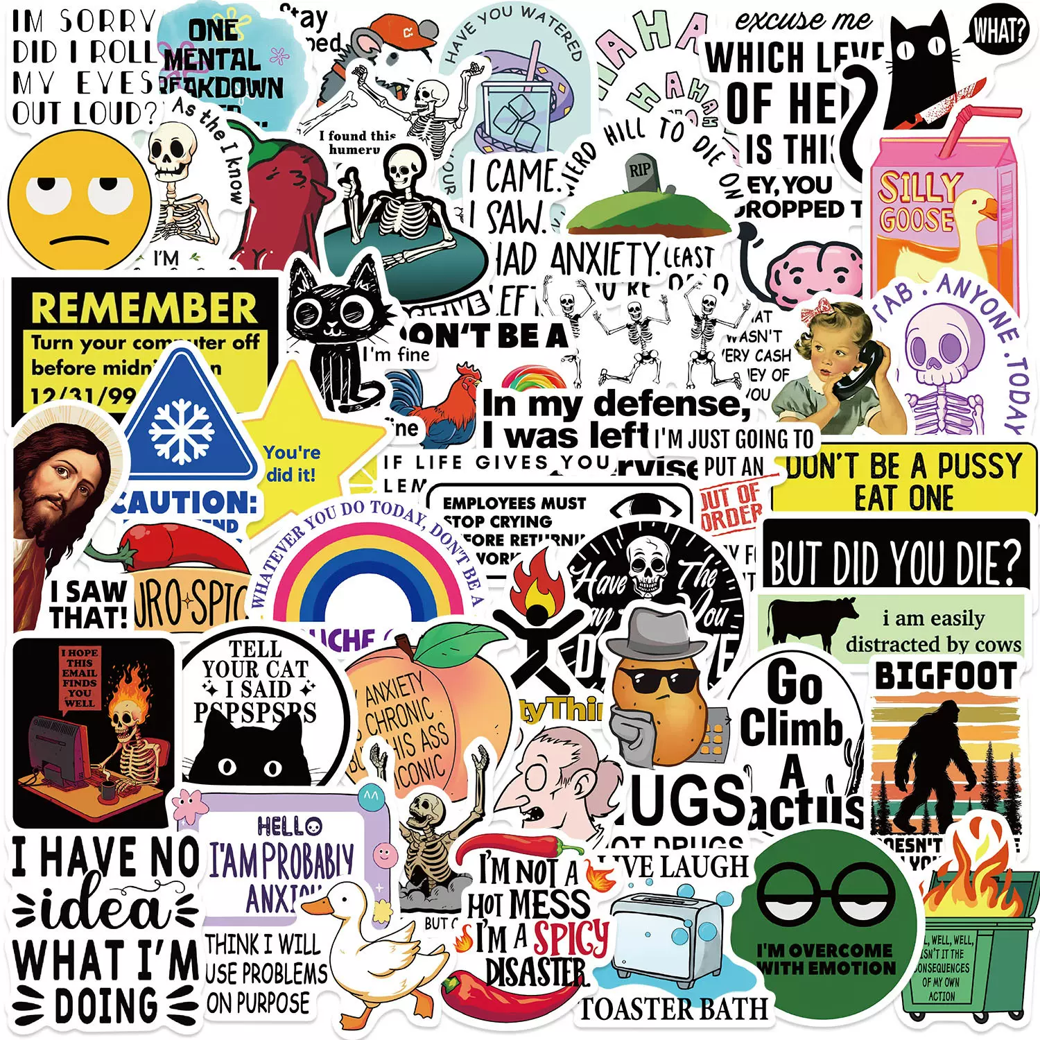 50张卡通Snarky MEME涂鸦贴纸装饰吉他笔记本行李箱DIY防水跨境批