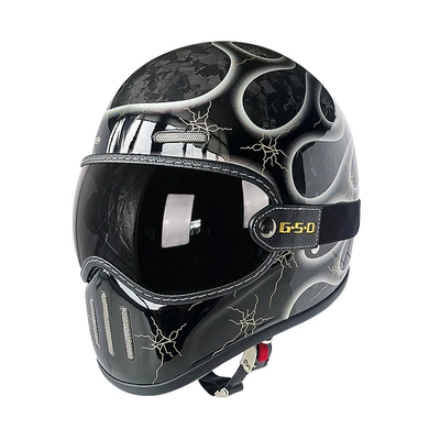 Motosiklet kaskı (dəbilqə) — Fiber Retro Motorcycle Helmet Full-Face Electric - silver-flame-black-tea-mirror-m55-56