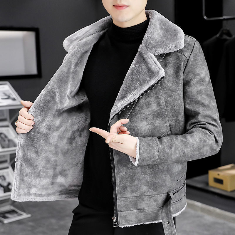 Plush Jacket winter leather clothing coat have cash less than that is registered in the accounts locomotive Windbreaker Korean Edition Lambswool leather jacket Red Wind Gown