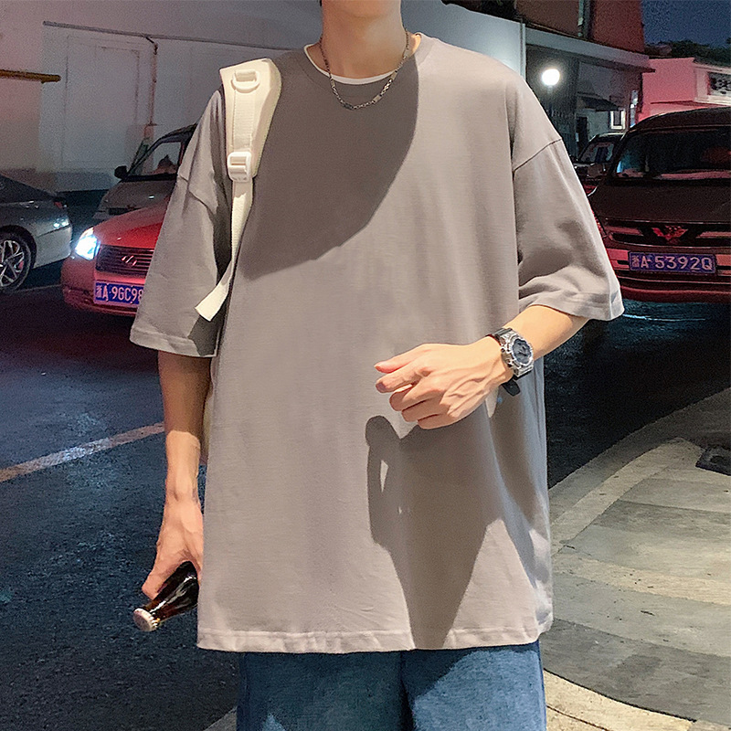 220グラムの重いポンドの純綿の夏の半袖のtシャツの男性のゆったりしている紳士服のtシャツの半袖の純色の底のシャツは二開することができます。|undefined