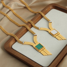 粗链条链子古巴复古水钻白贝项链钛钢18k金ins美拉德配饰锁骨链女