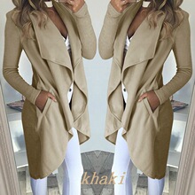 外贸2024大码欧美亚马逊wisheBay时尚纯色翻领修身长风衣外套女