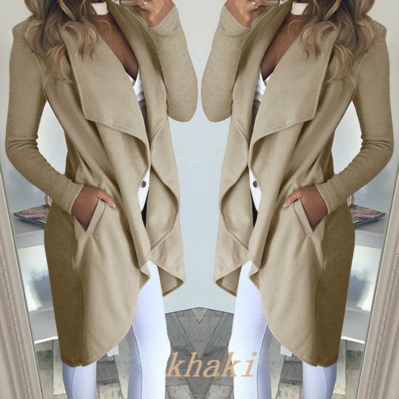 Foreign trade 2024 plus size Europe and America Amazon wisheBay fashion solid color lapel slim long trench coat women