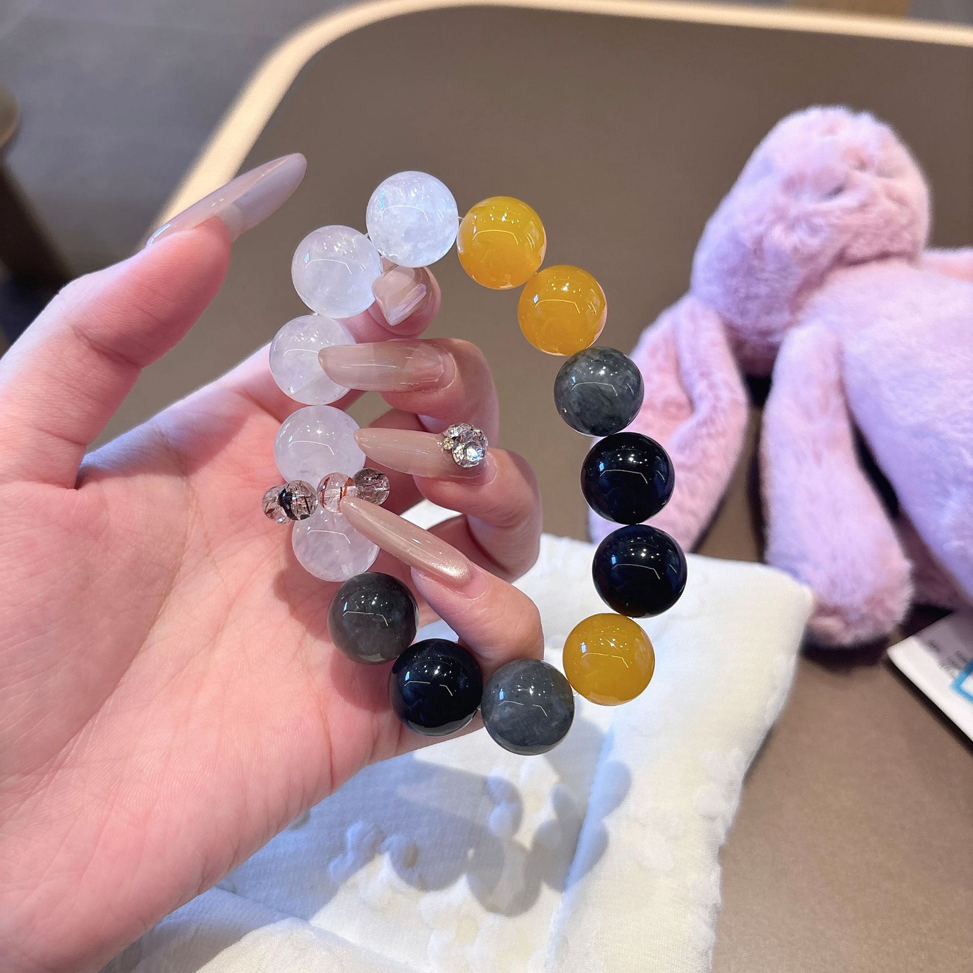 Natural Multi-gemstone Crystal Beaded Bracelet For Women Yellow_voghion.com