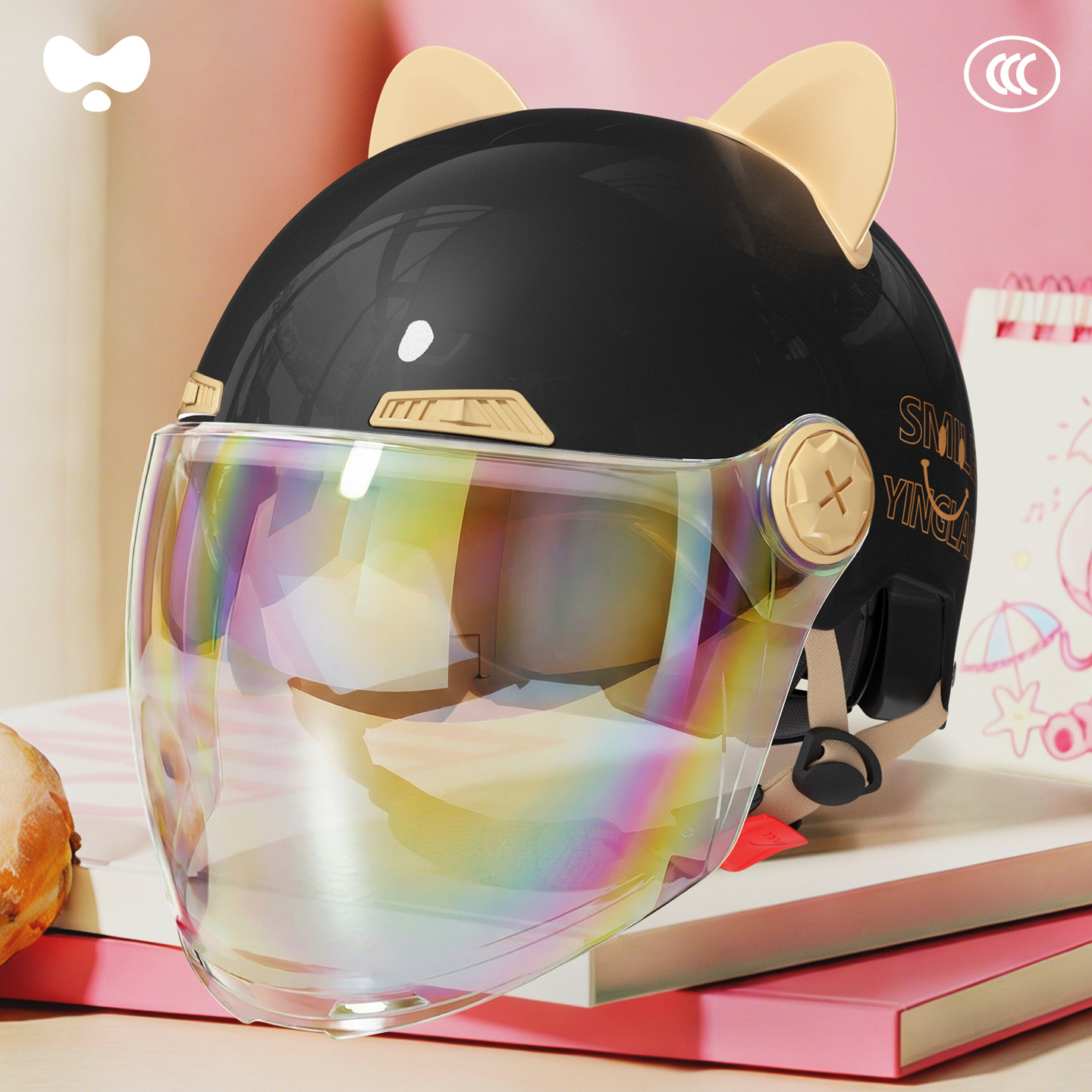 Universal – Cute Helmet Electric Motosiklet kaskı (dəbilqə) - 3c-single-lens-black-electroplated-long-lens-class-a-new-national-standard