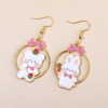 Strawberry, rabbit, metal earrings, ear clips, accessory, Korean style, with little bears, wholesale