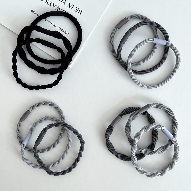 3-Pack Minimalist Style Gray and Black Gradient Twill High-Elastic Hair Ties Versatile Basic Small Hair Bands for Women