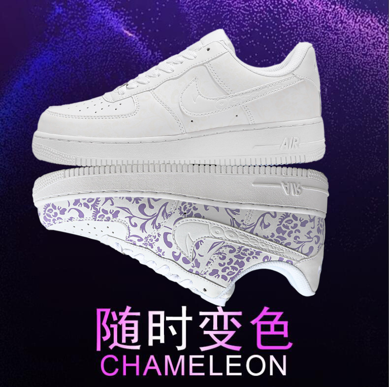 Putian Aj Air Force 1 Chameleon Men's Shoes Blue and White Porcelain Uv Couple Shoes Men's Trendy Shoes Versatile Sneakers Women's