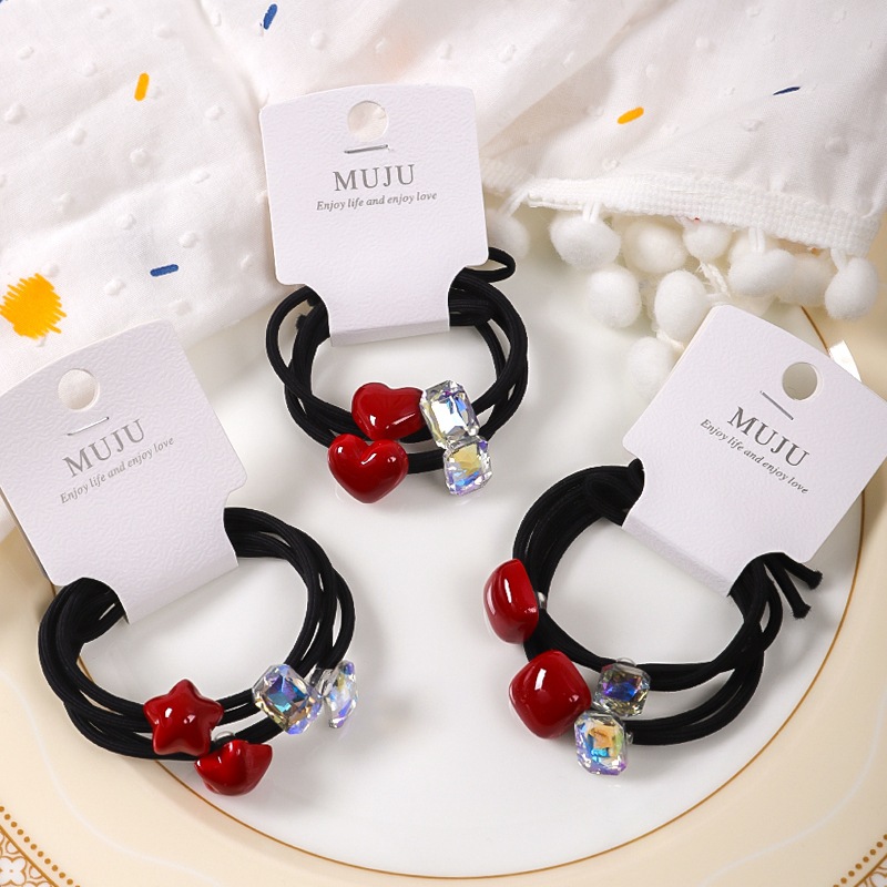 elegant ankela red hair rope high sense 2 cards hair band shiny rhinestone knotted rubber band height ponytail hair string