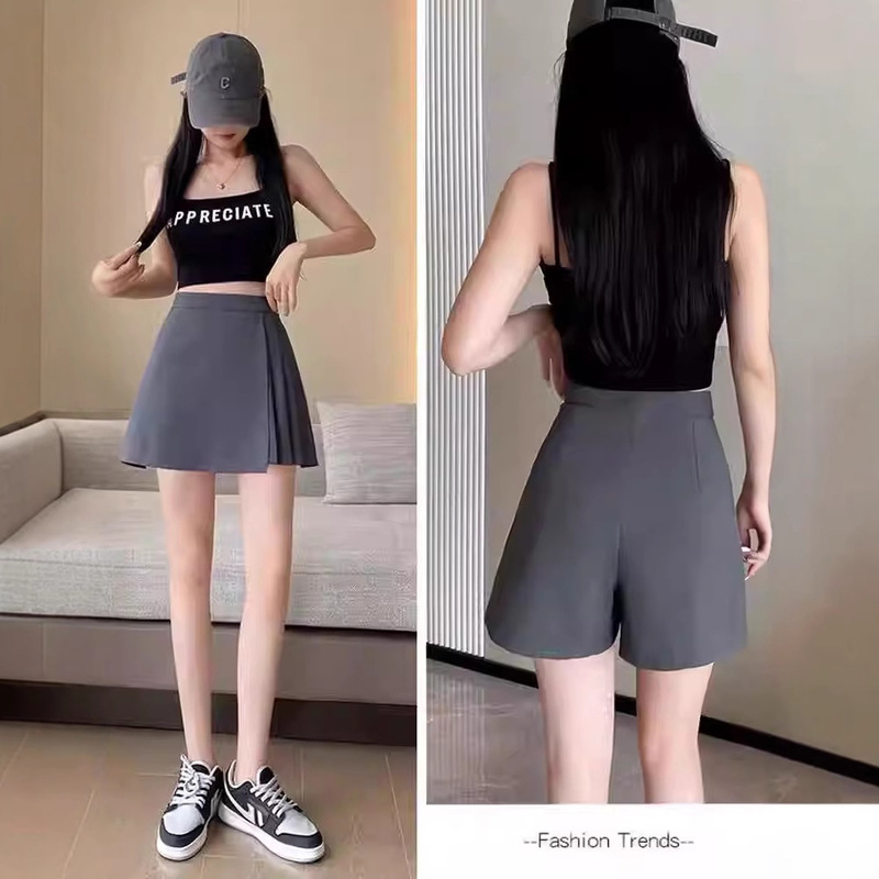 Plus Size Women's Suit Shorts 2026 Summer Pleated Skirt Pants Gray High-Waisted Slimming Wide-Leg A-Line Skirt Pants Plus Size Women's Suit Shorts 2026 Summer Pleated Skirt Pants Gray High-Waisted Slimming Wide-Leg A-Line Skirt Pants