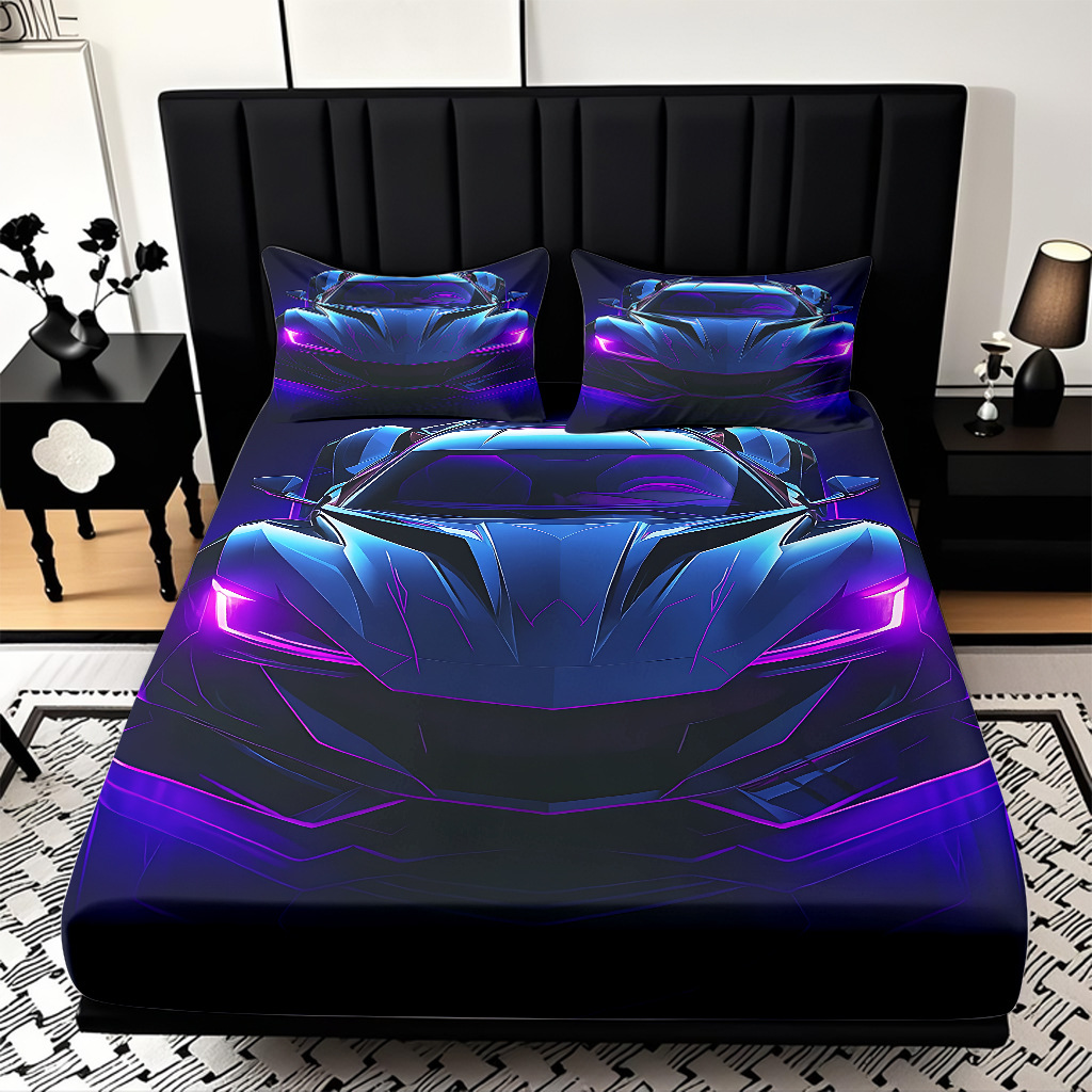 TEMU / JIT moda popular patrón de carreras 3D impresión digital cama de cama de cama kit de ropa de cama fábrica directa