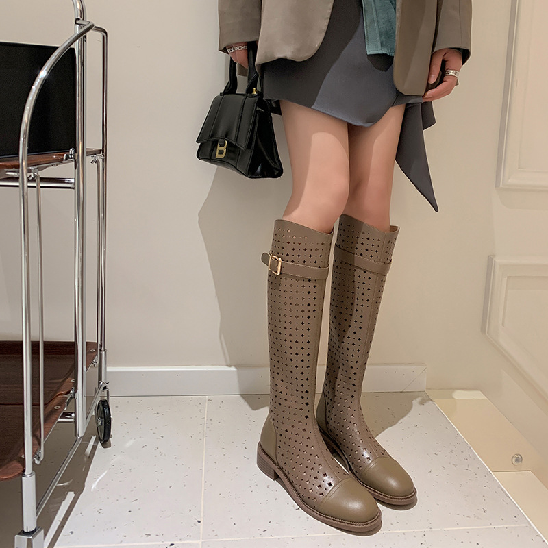 Boot nữ cổ cao rỗng dạng lưới, phong cách hè, ống cao thoáng khí — Màu đen chi tiết 19
