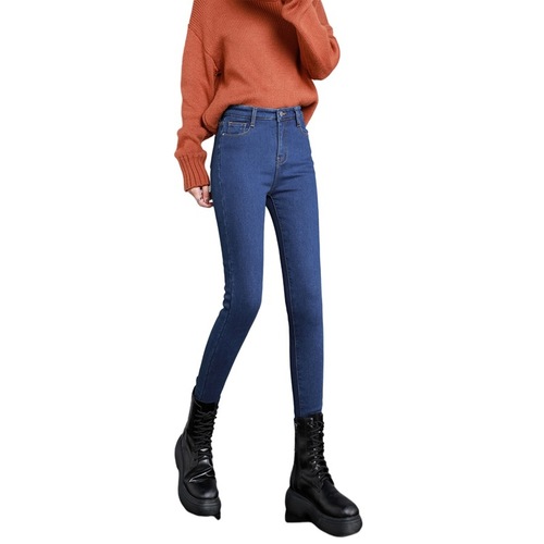 Smoke-gray high-waisted padded thick women's elastic slim fit pants for autumn and winter one-piece velvet pencil pants