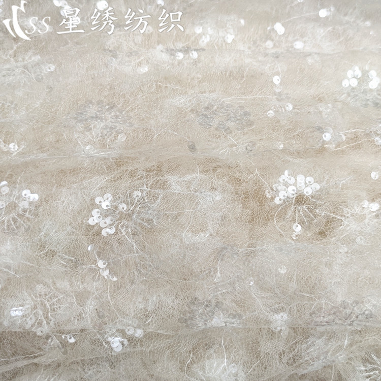 Lace Sequin Embroidered Flowers with Sequins Transparent Sequin Fashion Fabric Soft Heavy Drape Strong Lace Fabric