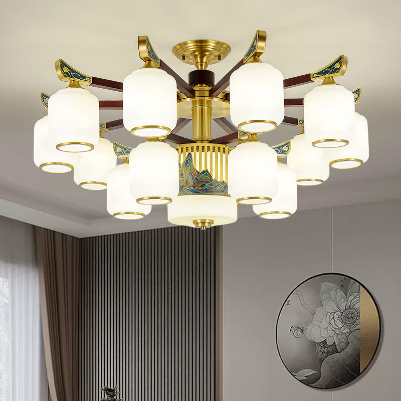 Chinese Style All-copper Ceiling Lamp,Living Room,Light Luxury Chandelier,Bedroom,Restaurant,Villa Sapele Wood Lamps,Whole House Package