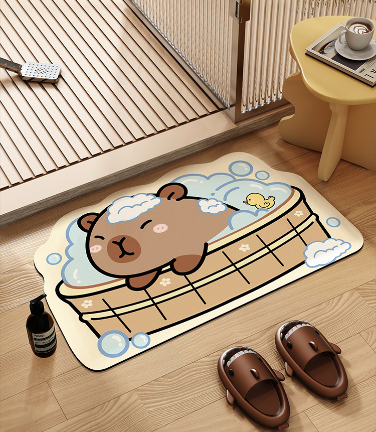 Cute Bathroom Mat Capibala Diatom Mud Absorbent Capybara Mat Toilet Door Non-slip Foot Mat Carpet