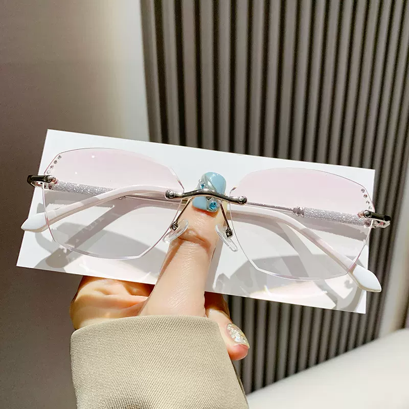 新款切边时尚渐进粉星光细闪防蓝光老花镜镶边抖音爆款女妆镜批发