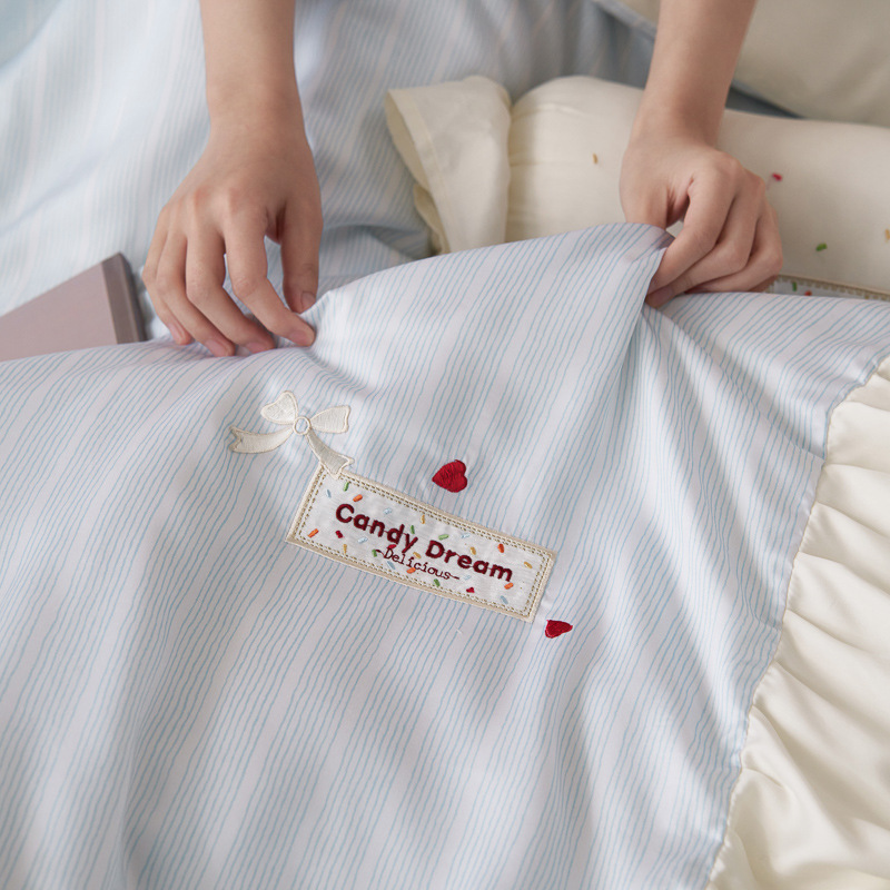 Jogo de capa de edredão em tencel com acabamento em renda roupa cama_voghion.com