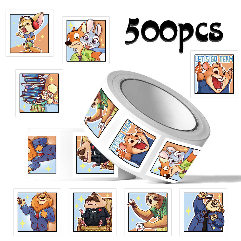 Crazy Zoo City pegatinas rodillos pegatinas de dibujos animados diy niños recompensas pegatinas de mano con cinta adhesiva de película de corte de sellado