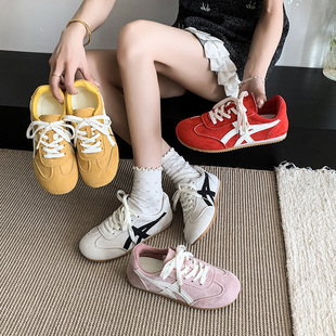 Women's Shoes German Training Shoes with Skirt Spring Thick Sole Shoes Wide Head Soft Sole Not Tired Feet Forrest Gump Shoes Flat Sole Light Luxury High Feeling