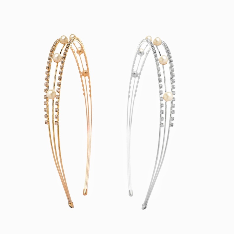 Exquisito estilo coreano accesorios para el cabello 3-capa rhinestone perla diadema diamante incrustado dulce nupcial diadema venta al por mayor de fábrica