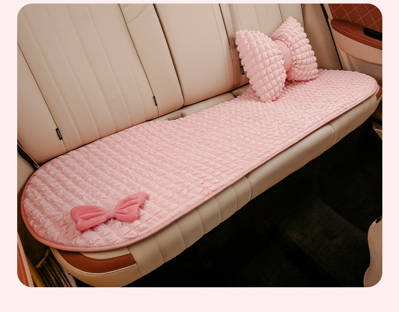 Car seat cushion summer four-season seat cover puff bow three-piece set cute plush seat cushion goddess style ice silk