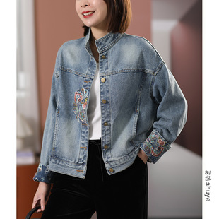 High-end national fashion embroidered Denim short coat for women 2024 this year popular new Chinese denim cotton jacket