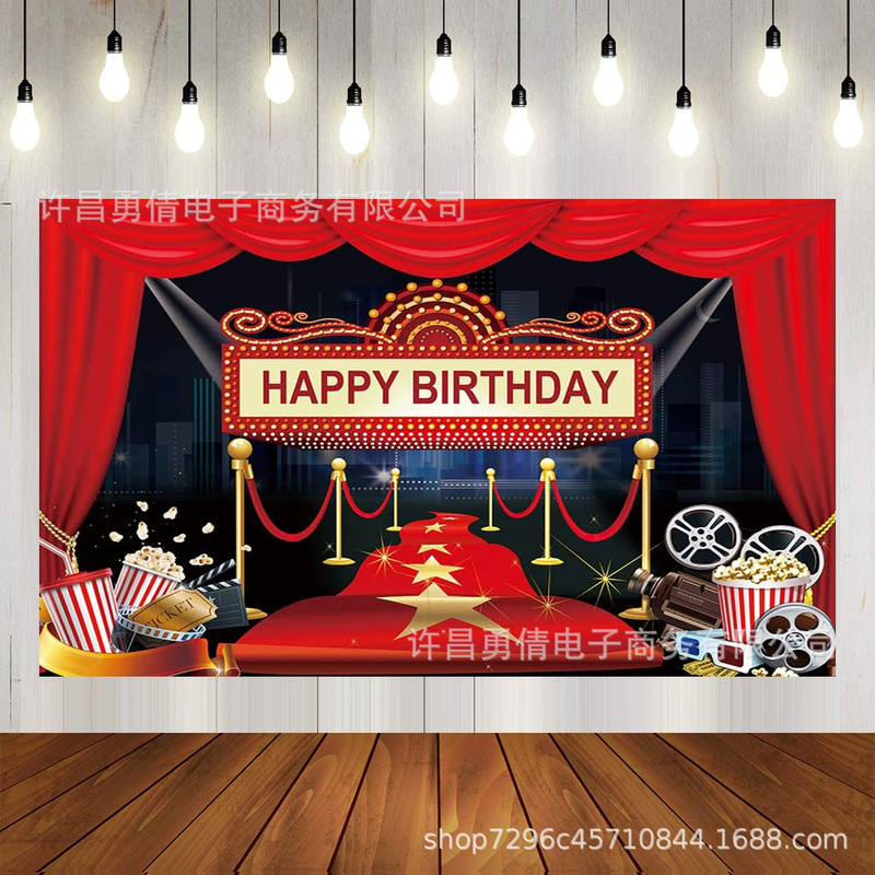 Cross-Border Amazon Cinema Stage Birthday Backdrop Hanging Cloth Party Decoration Background Flag Cloth Party Essentials Cross-Border Amazon Cinema Stage Birthday Backdrop Hanging Cloth Party Decoration Background Flag Cloth Party Essentials