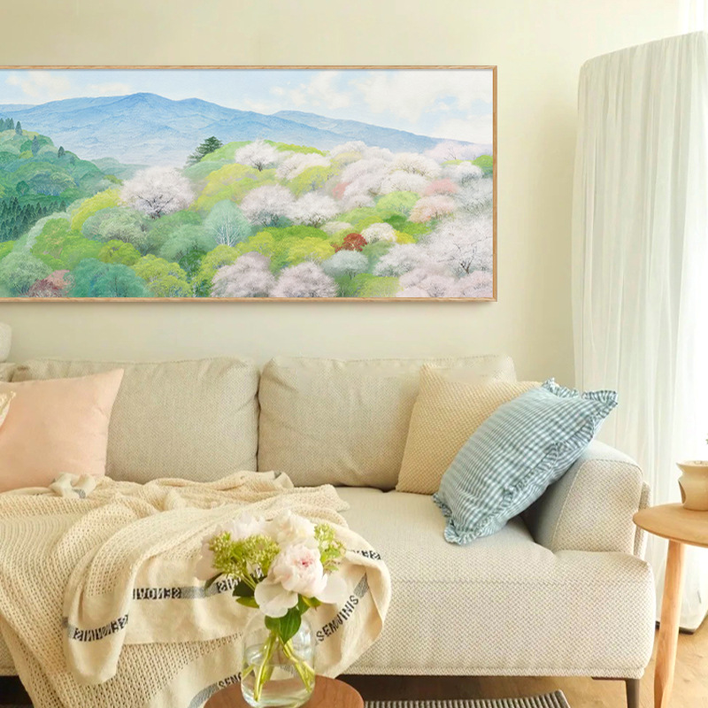 Japanese style log style living room sofa background wall decorative painting Nordic fresh bedroom landscape hanging painting art mural