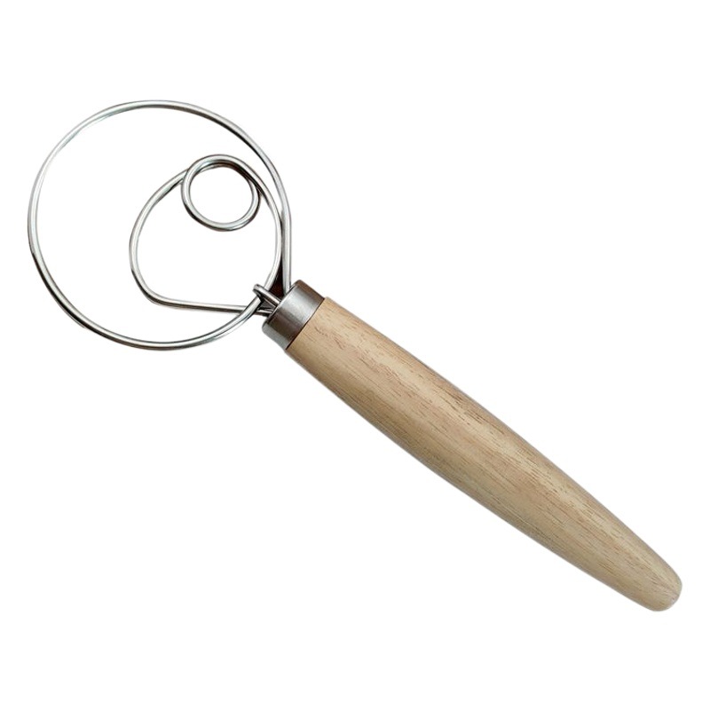 Baking Auxiliary Tools Wooden Handle Manual Dough Mixer Single Circle Double Circle Dough Mixing Stick Stainless Steel Flour Mixer