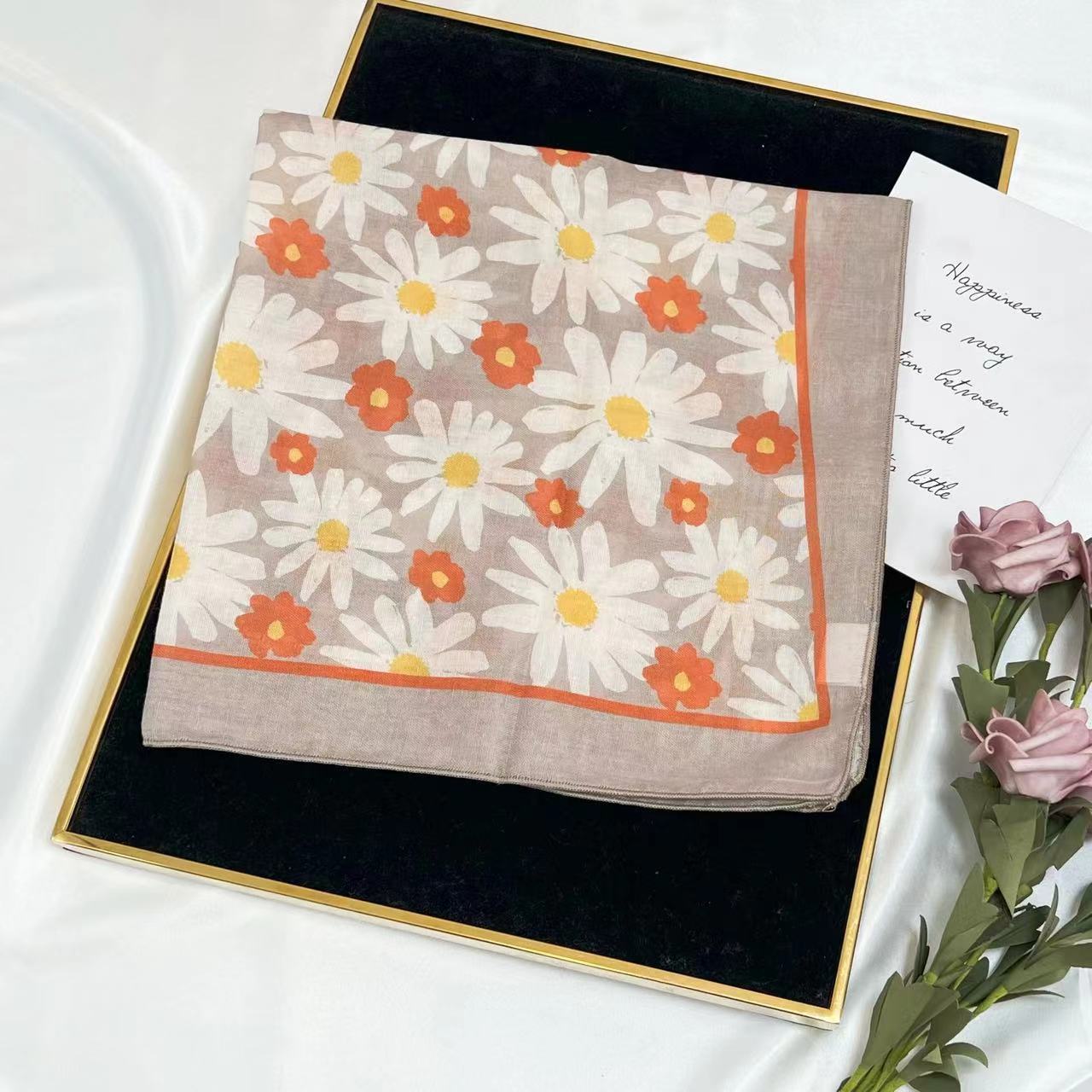 60g Weight Kerchief Classification Daily Occasion cotton and linen Material Flower Pattern Summer Season Women's Gender IG Style Style Women's IG Style Flower Cotton And Linen Kerchief 58